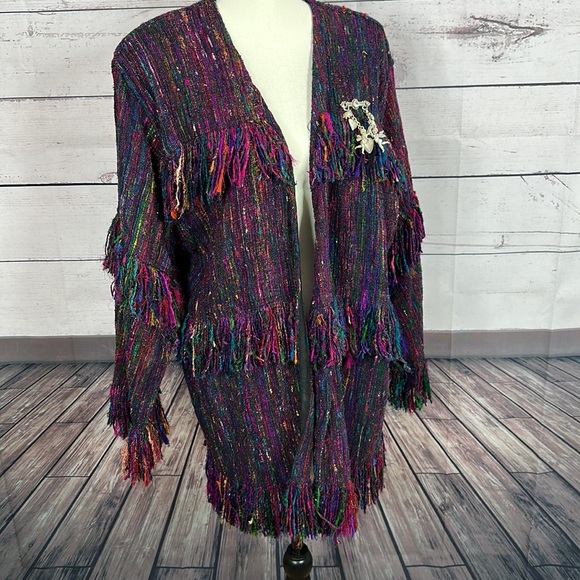 Vintage Yak Magic Womens Jacket size Large Multicolor Fringe Silk Art to wear - Picture 12 of 15